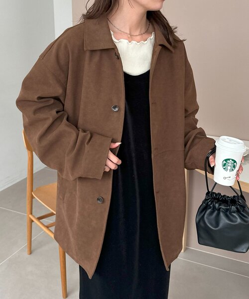 セール】【新色追加！/ユニセックス】フェイクスエードショートコート