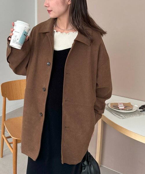 セール】【新色追加！/ユニセックス】フェイクスエードショートコート