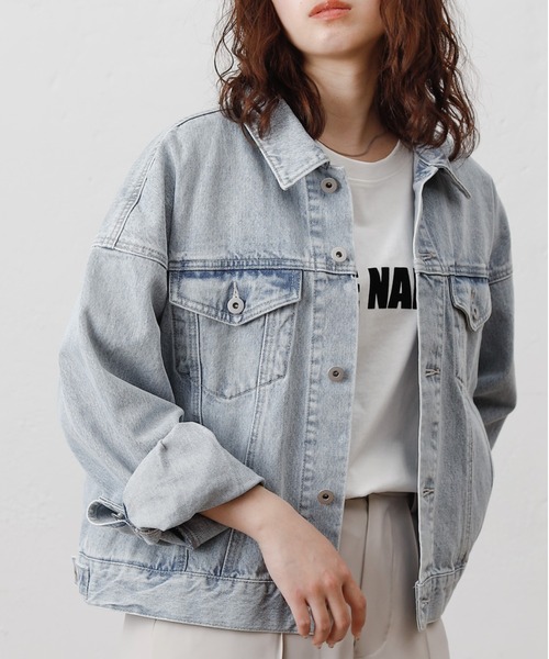 COLONY 2139(コロニートゥーワンスリーナイン)の「ルーズフィットGジャン(デニムジャケット・レディース・アイボリー/サックスブルー/ネイビー/ダークブルー・FREE)」の4枚目の写真