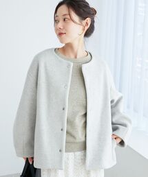 T/Rノーカラーコクーンミドルコート