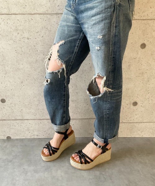Jeffrey Campbell ウェッジヒールミュール24.5 ウェッジヒール ジュートサンダル ALL BLACK│Jeffrey Campbell