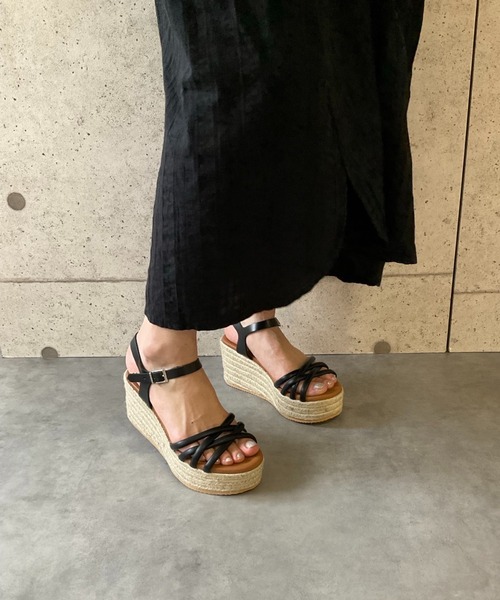 Jeffrey Campbell ウェッジヒールミュール24.5 ウェッジヒール ジュートサンダル ALL BLACK│Jeffrey Campbell