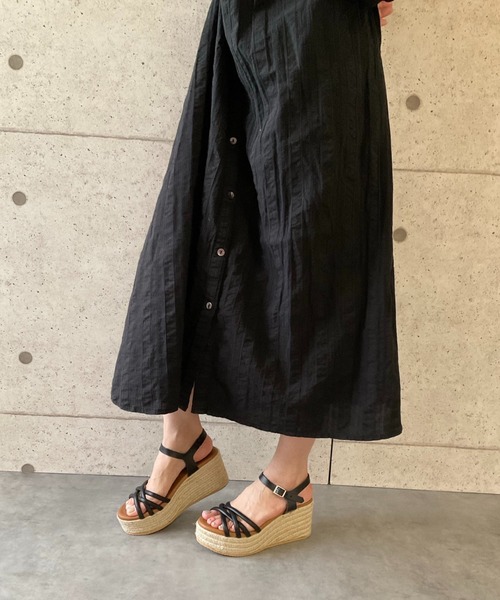 ウェッジヒール ジュートサンダル（サンダル）｜ALL BLACK