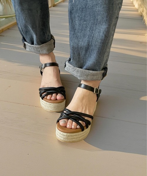 Jeffrey Campbell ウェッジヒールミュール24.5 ウェッジヒール ジュートサンダル ALL BLACK│Jeffrey Campbell