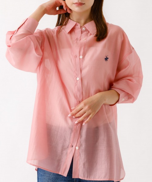 BEVERLY HILLS POLO CLUB（ビバリーヒルズポロクラブ）の「【BEVERLY HILLS POLO CLUB / ビバリーヒルズ ポロクラブ】シアーシャツ / ワンポイント【WEB限定】（シャツ/ブラウス・レディース・ピンク/オフホワイト・フリー）」の2枚目の写真