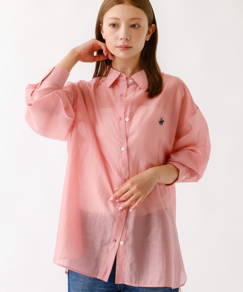 BEVERLY HILLS POLO CLUB（ビバリーヒルズポロクラブ）の「【BEVERLY HILLS POLO CLUB / ビバリーヒルズ ポロクラブ】シアーシャツ / ワンポイント【WEB限定】（シャツ/ブラウス・レディース・ピンク/オフホワイト・フリー）」の3枚目の写真