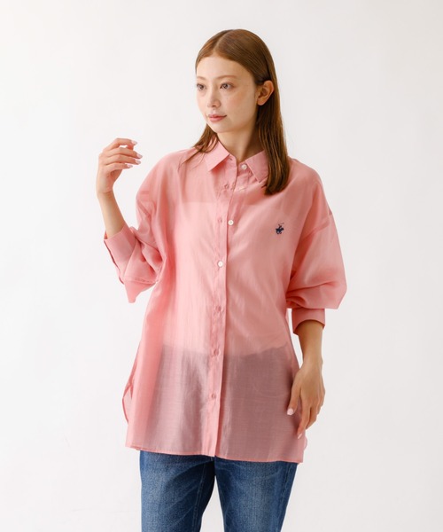 BEVERLY HILLS POLO CLUB（ビバリーヒルズポロクラブ）の「【BEVERLY HILLS POLO CLUB / ビバリーヒルズ ポロクラブ】シアーシャツ / ワンポイント【WEB限定】（シャツ/ブラウス・レディース・ピンク/オフホワイト・フリー）」の4枚目の写真