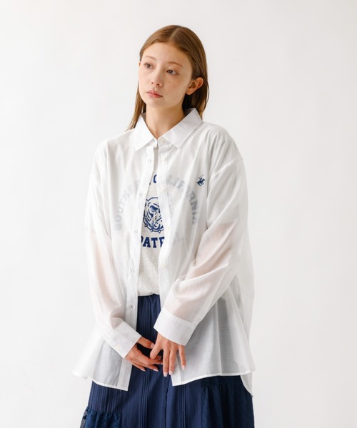 BEVERLY HILLS POLO CLUB（ビバリーヒルズポロクラブ）の「【BEVERLY HILLS POLO CLUB / ビバリーヒルズ ポロクラブ】シアーシャツ / ワンポイント【WEB限定】（シャツ/ブラウス・レディース・ピンク/オフホワイト・フリー）」の6枚目の写真