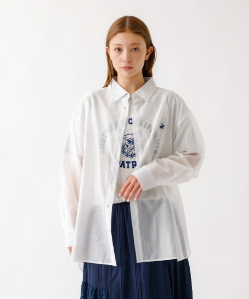 BEVERLY HILLS POLO CLUB（ビバリーヒルズポロクラブ）の「【BEVERLY HILLS POLO CLUB / ビバリーヒルズ ポロクラブ】シアーシャツ / ワンポイント【WEB限定】（シャツ/ブラウス・レディース・ピンク/オフホワイト・フリー）」の7枚目の写真