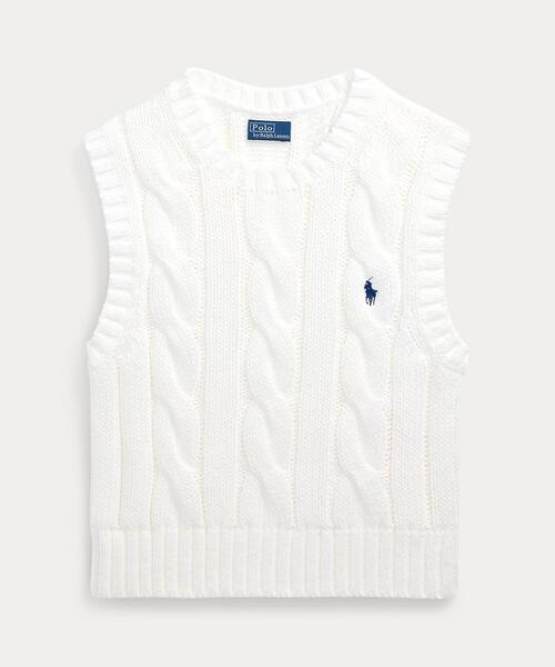 「数量限定 在庫処分セール」 ケーブルニット ベスト（ベスト）｜POLO クロップド コットン トップス
