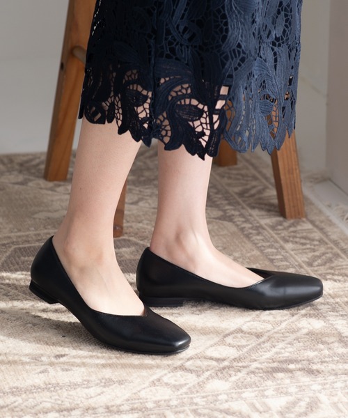 セール】Vカットスクエアトゥフラットパンプス(204-51067)JELLY