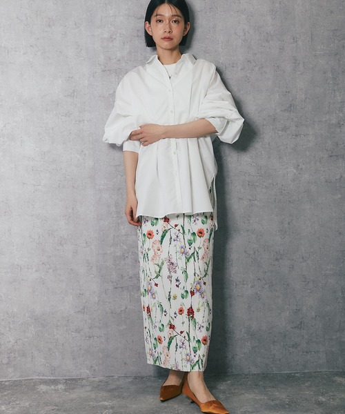 ANOTHER S(アナザーエス)の「花柄プリーツロングスカート(スカート・レディース・ブラック/オフホワイト・M)」の3枚目の写真