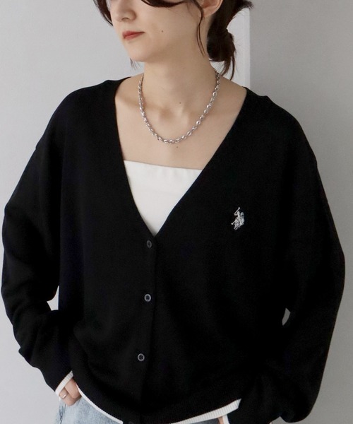 U.S. POLO ASSN.(ユーエスポロアッスン)の「【U.S. POLO ASSN./ユーエスポロアッスン】リブライン Vネックカーディガン(カーディガン/ボレロ・レディース・ベージュ/ブラック/アイボリー/レッド・M/LL/L)」の3枚目の写真