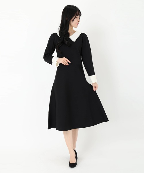 セール】バイカラー衿付きニットワンピース ワンピース