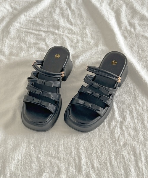 Shoes in Closet(シューズインクローゼット)の「軽量厚底 2WAY 3連リボン ストラップ ヒール サンダル 5992(サンダル・レディース・シルバー/ブラック/アイボリー・S/LL/L/M)」の8枚目の写真