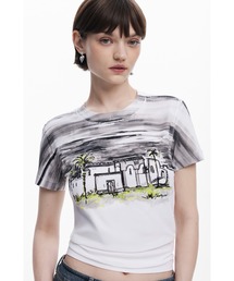 Desigual（デシグアル）の「パームツリープリント　半袖ミニTシャツ（Tシャツ/カットソー）」