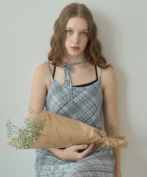 Birthday room（バースデイルーム）の「チョーカー付きチェックパターンシアーキャミワンピース/checkerd sheer camisole onepiece（ワンピース・レディース・レッド/ミント/ブルー・FREE）」の2枚目の写真