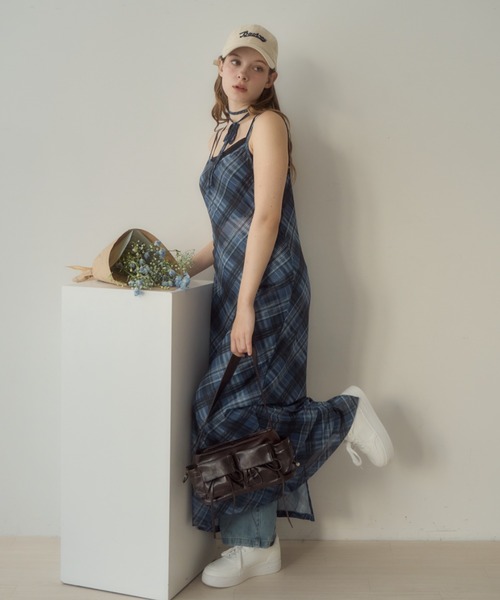 Birthday room（バースデイルーム）の「チョーカー付きチェックパターンシアーキャミワンピース/checkerd sheer camisole onepiece（ワンピース・レディース・レッド/ミント/ブルー・FREE）」の11枚目の写真