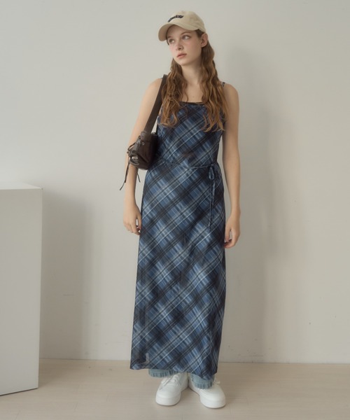 Birthday room（バースデイルーム）の「チョーカー付きチェックパターンシアーキャミワンピース/checkerd sheer camisole onepiece（ワンピース・レディース・レッド/ミント/ブルー・FREE）」の13枚目の写真