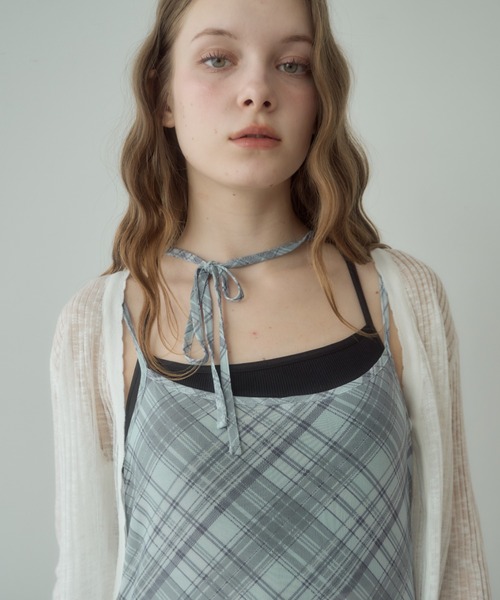 Birthday room（バースデイルーム）の「チョーカー付きチェックパターンシアーキャミワンピース/checkerd sheer camisole onepiece（ワンピース・レディース・レッド/ミント/ブルー・FREE）」の18枚目の写真