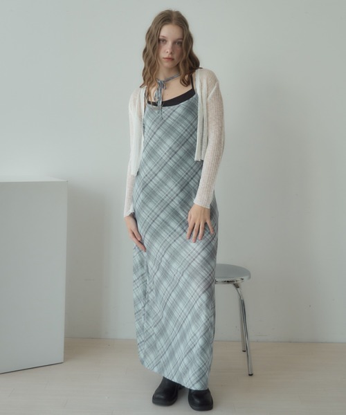 Birthday room（バースデイルーム）の「チョーカー付きチェックパターンシアーキャミワンピース/checkerd sheer camisole onepiece（ワンピース・レディース・レッド/ミント/ブルー・FREE）」の19枚目の写真