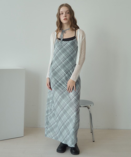 Birthday room（バースデイルーム）の「チョーカー付きチェックパターンシアーキャミワンピース/checkerd sheer camisole onepiece（ワンピース・レディース・レッド/ミント/ブルー・FREE）」の21枚目の写真