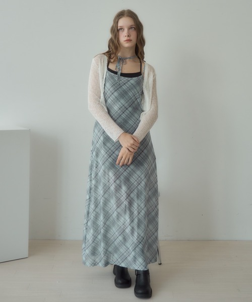 Birthday room（バースデイルーム）の「チョーカー付きチェックパターンシアーキャミワンピース/checkerd sheer camisole onepiece（ワンピース・レディース・レッド/ミント/ブルー・FREE）」の22枚目の写真