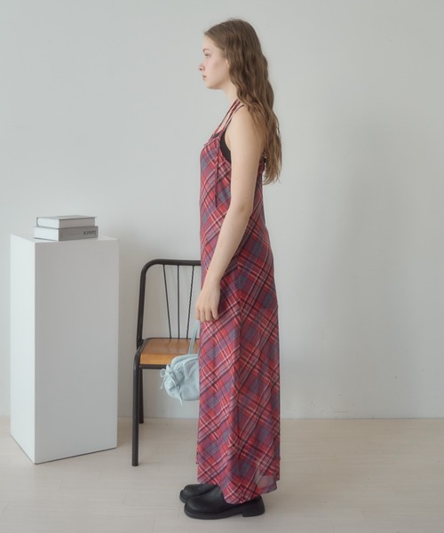 Birthday room（バースデイルーム）の「チョーカー付きチェックパターンシアーキャミワンピース/checkerd sheer camisole onepiece（ワンピース・レディース・レッド/ミント/ブルー・FREE）」の7枚目の写真