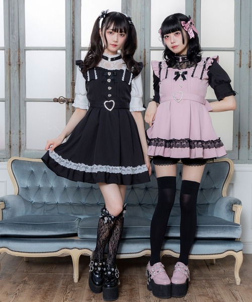 DearMyLove（ディアマイラブ）の「ハートチョーカーベルトレースワンピース（ワンピース・レディース・チェリーピンク/ブラック/ブラック×ピンク/ブラック×ホワイト/ブラック系その他2/ベビーピンク/サックスブルー・MEDIUM/LARGE/LL/3L）」の8枚目の写真
