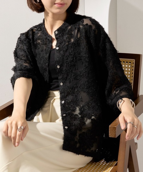 MAISON BREEZE(メゾンブリーズ)の「【MAISON BREEZE】フリンジレースシアーシャツ trc※(シャツ/ブラウス・レディース・モカ/ブラック/アイボリー・FREE)」の3枚目の写真