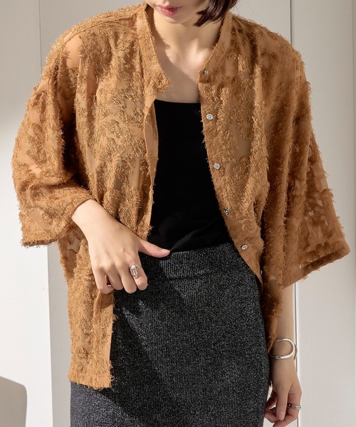 トゥデイフル　フリンジ付きビスチェ＋シアーシャツ STYLE DELI ブラウス シャツ 「LUXE」柄状フリンジシアー