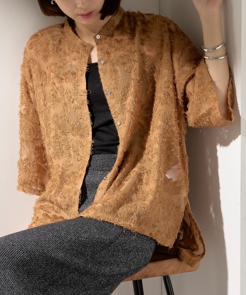 MAISON BREEZE(メゾンブリーズ)の「【MAISON BREEZE】フリンジレースシアーシャツ trc※(シャツ/ブラウス・レディース・モカ/ブラック/アイボリー・FREE)」の4枚目の写真