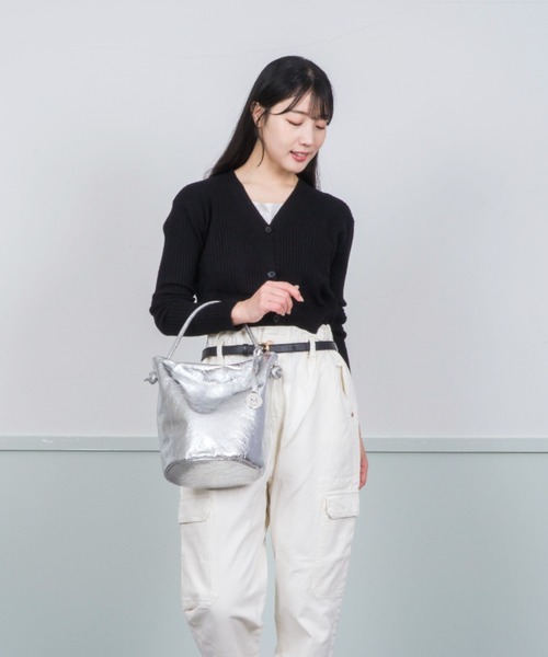 MARCO MASI バケツバッグ 白黒ストライプ MARCO MASI ショルダーバッグ バッグ 「MARCO MASI」ラフィア風