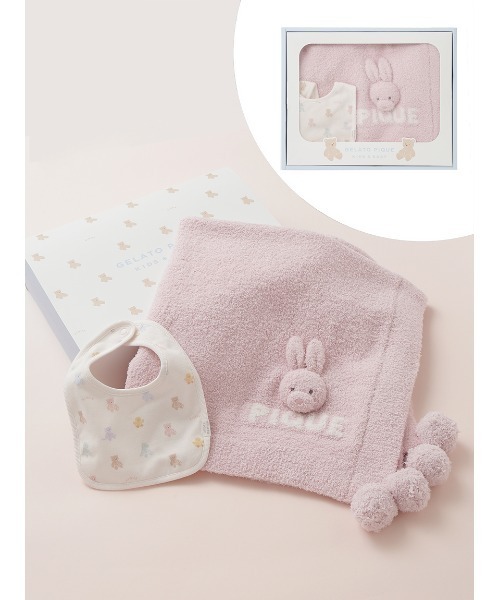 2点セット ジェラートピケ シリアルベア ピンク ロンパース スタイ 新品 くま ラッピング済み】【BABY】ベアブランケット&スタイ2点セット ギフトBOX