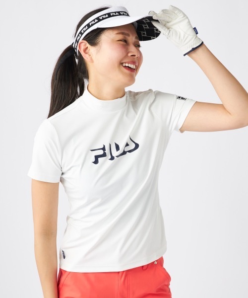 FILA GOLF モックネック 半袖シャツ ホワイト/ブラック FILA Tシャツ レディース ゴルフウェア トレーニングウェア 半袖