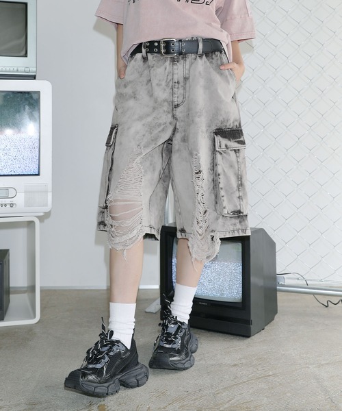 25SSMAROCORE SELECT】クラッシュデニム カーゴショーツ パンツ セール】25SS【MAROCORE SELECT】クラッシュデニム カーゴ
