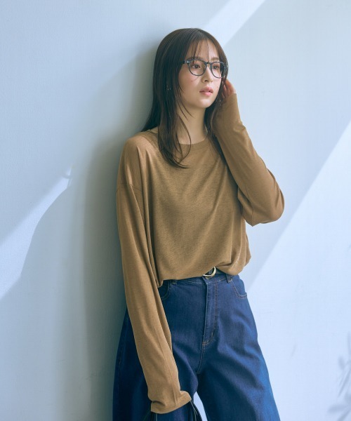 slattgir（スラットジール）の「高身長　ゆるシルエットシアープルオーバー（トールサイズ）Essenave（Tシャツ/カットソー・レディース・ライトブラウン/ライトグレー・M～Ｌ/LL～3L/4L～5L）」の3枚目の写真