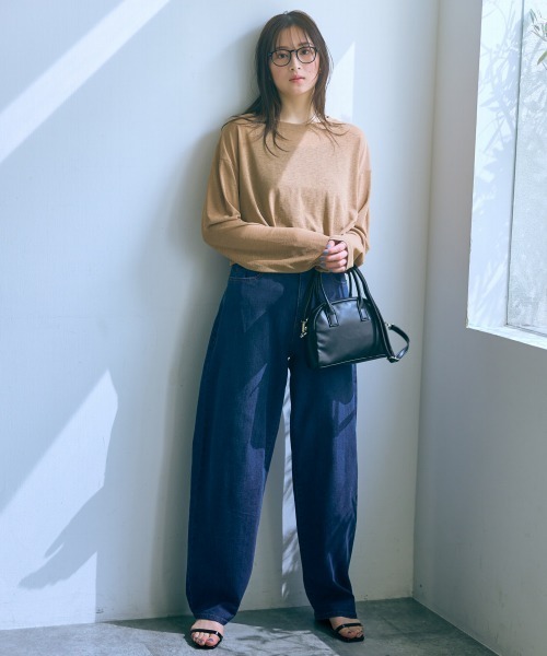 slattgir（スラットジール）の「高身長　ゆるシルエットシアープルオーバー（トールサイズ）Essenave（Tシャツ/カットソー・レディース・ライトブラウン/ライトグレー・M～Ｌ/LL～3L/4L～5L）」の4枚目の写真