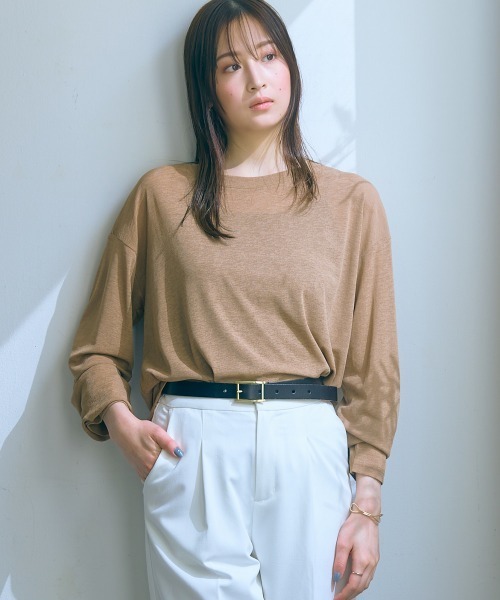 slattgir（スラットジール）の「高身長　ゆるシルエットシアープルオーバー（トールサイズ）Essenave（Tシャツ/カットソー・レディース・ライトブラウン/ライトグレー・M～Ｌ/LL～3L/4L～5L）」の5枚目の写真
