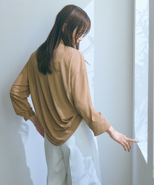 slattgir（スラットジール）の「高身長　ゆるシルエットシアープルオーバー（トールサイズ）Essenave（Tシャツ/カットソー・レディース・ライトブラウン/ライトグレー・M～Ｌ/LL～3L/4L～5L）」の6枚目の写真