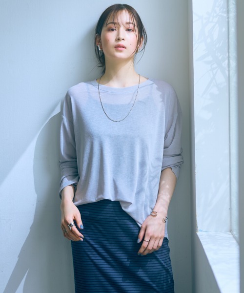 slattgir（スラットジール）の「高身長　ゆるシルエットシアープルオーバー（トールサイズ）Essenave（Tシャツ/カットソー・レディース・ライトブラウン/ライトグレー・M～Ｌ/LL～3L/4L～5L）」の8枚目の写真
