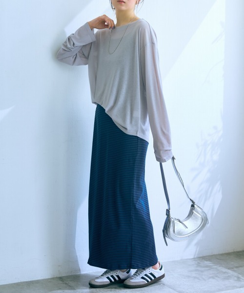 slattgir（スラットジール）の「高身長　ゆるシルエットシアープルオーバー（トールサイズ）Essenave（Tシャツ/カットソー・レディース・ライトブラウン/ライトグレー・M～Ｌ/LL～3L/4L～5L）」の9枚目の写真