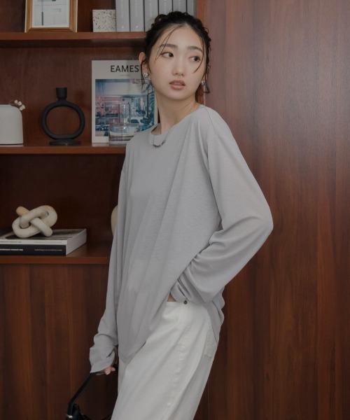 slattgir（スラットジール）の「高身長　ゆるシルエットシアープルオーバー（トールサイズ）Essenave（Tシャツ/カットソー・レディース・ライトブラウン/ライトグレー・M～Ｌ/LL～3L/4L～5L）」の11枚目の写真