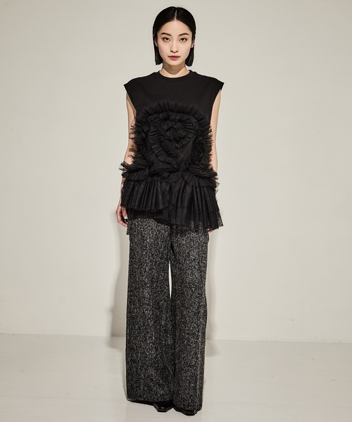 VIVIANO/ヴィヴィアーノ】Tulle Sleeveless T-Shirt（Tシャツ