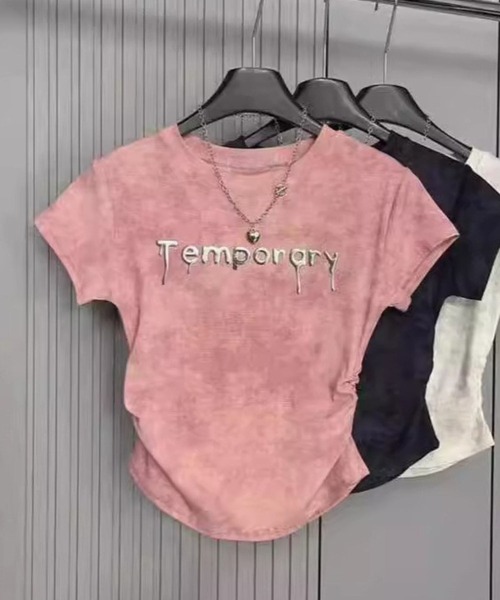 SPIGA（スピーガ）の「サイドギャザーロゴ発泡プリントＴシャツ（Tシャツ/カットソー・レディース・ホワイト/ブラック/ピンク・SMALL/MEDIUM/LARGE）」の3枚目の写真