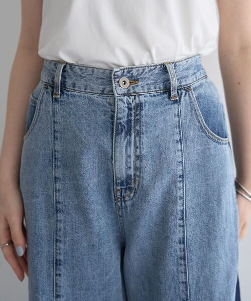Editt by YECCA VECCA(エディットバイイェッカヴェッカ)の「綿麻ラインバギーデニム(デニムパンツ・レディース・ライトインディゴブルー・S/M)」の3枚目の写真