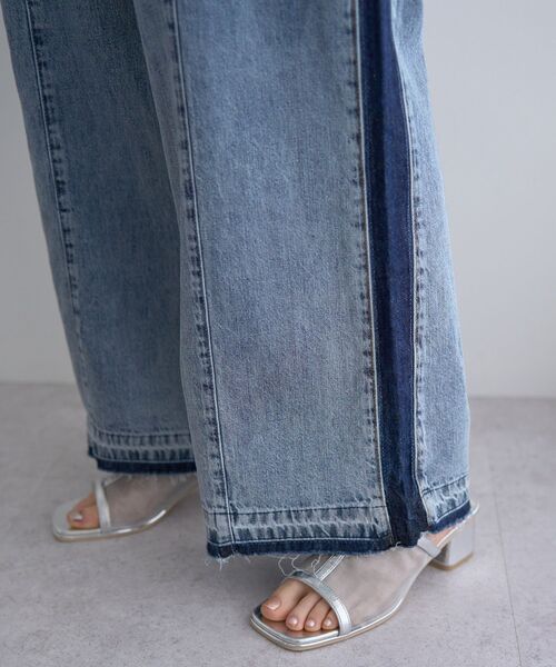 Editt by YECCA VECCA(エディットバイイェッカヴェッカ)の「綿麻ラインバギーデニム(デニムパンツ・レディース・ライトインディゴブルー・S/M)」の4枚目の写真