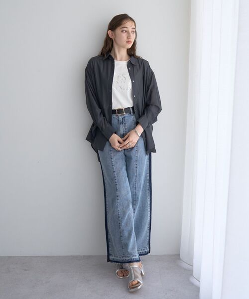 Editt by YECCA VECCA(エディットバイイェッカヴェッカ)の「綿麻ラインバギーデニム(デニムパンツ・レディース・ライトインディゴブルー・S/M)」の6枚目の写真