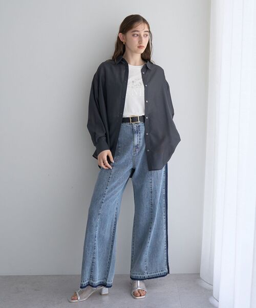 Editt by YECCA VECCA(エディットバイイェッカヴェッカ)の「綿麻ラインバギーデニム(デニムパンツ・レディース・ライトインディゴブルー・S/M)」の7枚目の写真