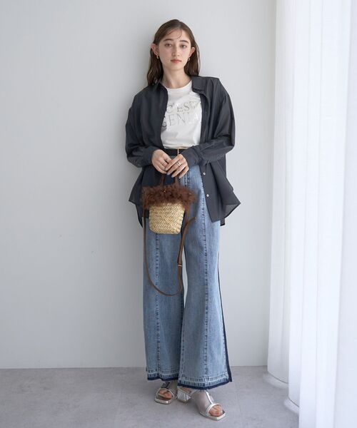 Editt by YECCA VECCA(エディットバイイェッカヴェッカ)の「綿麻ラインバギーデニム(デニムパンツ・レディース・ライトインディゴブルー・S/M)」の8枚目の写真